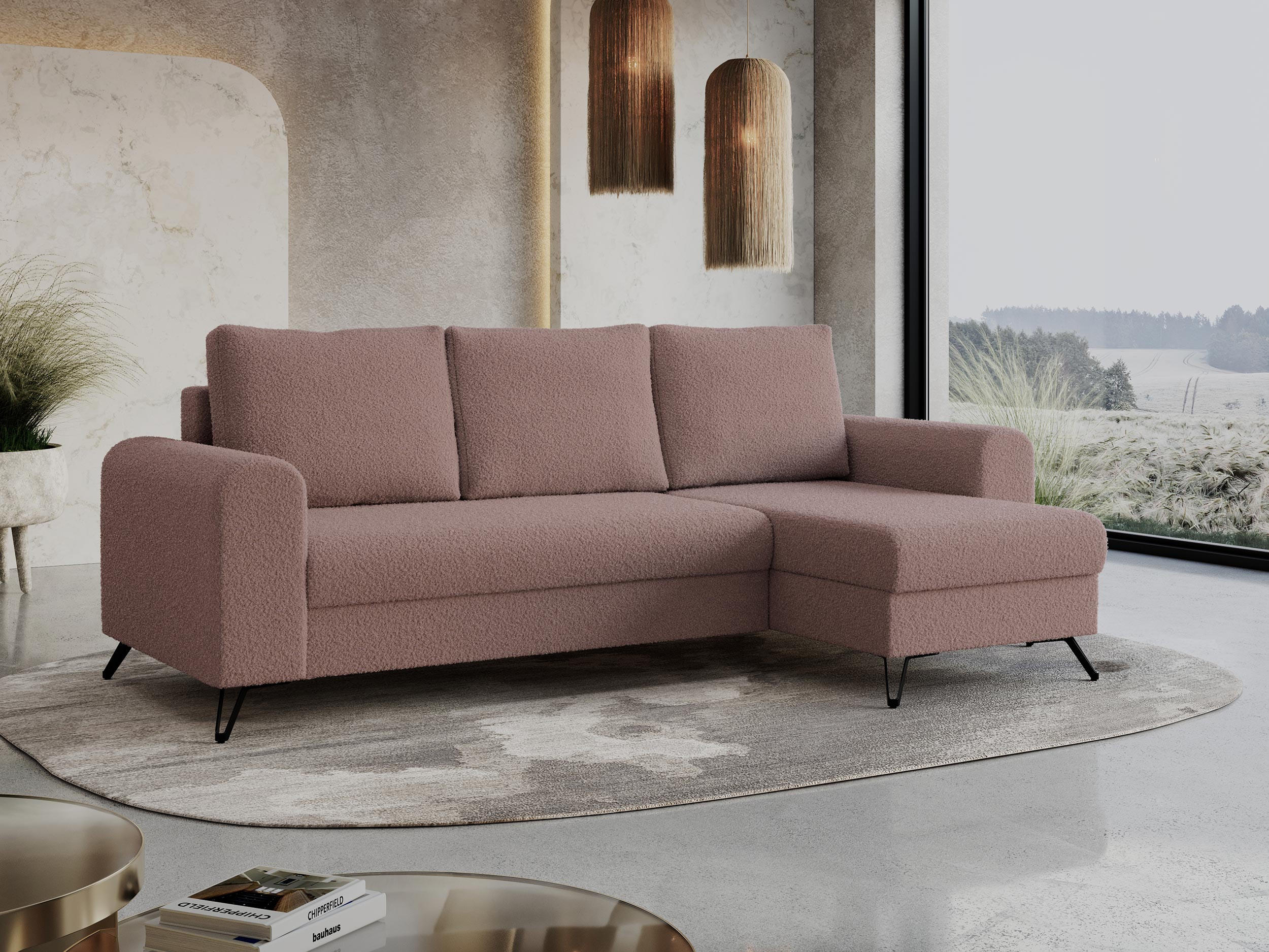 ECKSOFA Hugo Boucle Rosa - Schwarz/Rosa, Textil/Metall (242/140cm) - MKS