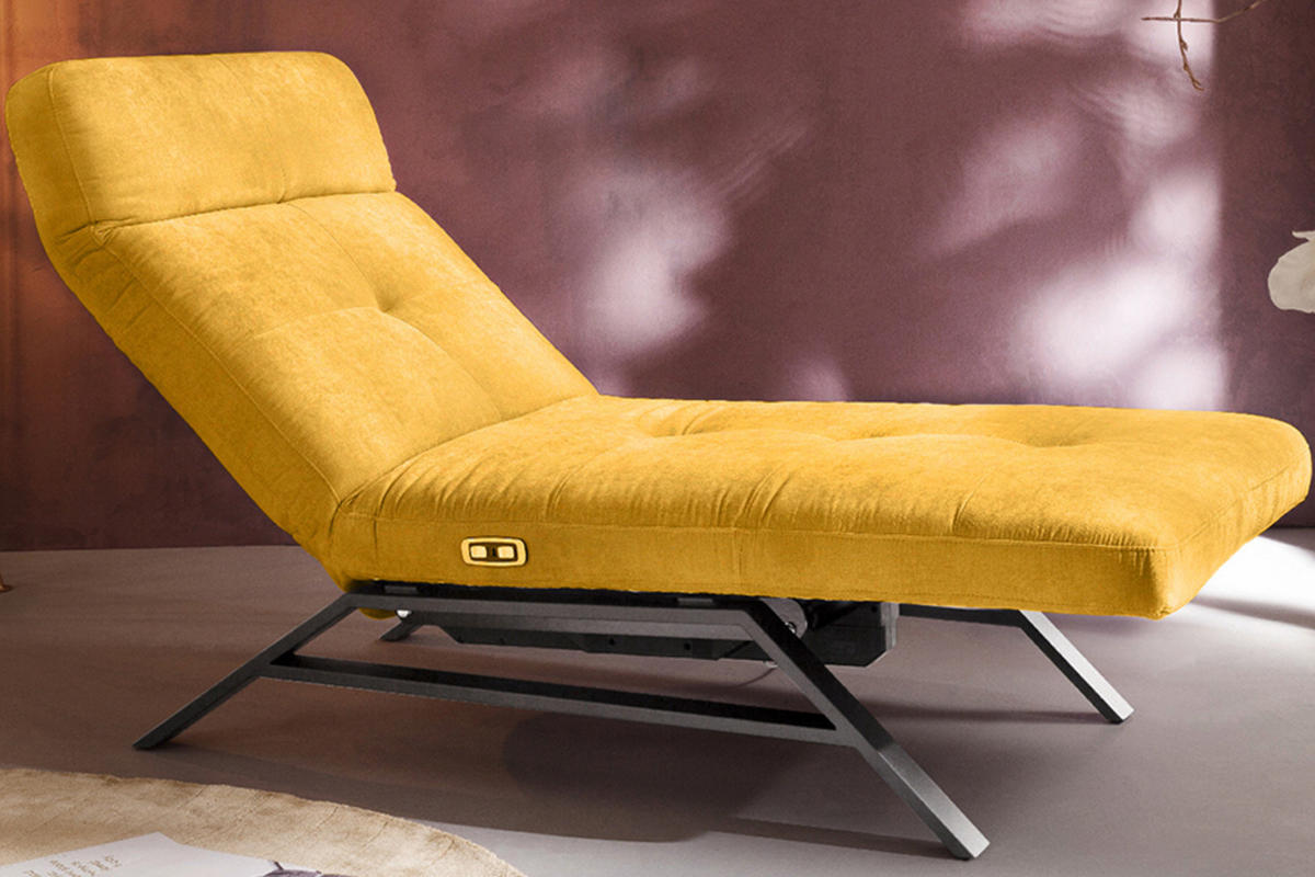 LIEGE MIT MOTORISCHER RELAXFUNKTION AMERIVA Gelb Velvet Relaxfunktion - Currygelb/Silberfarben, Textil (80/110/158cm) - KAWOLA
