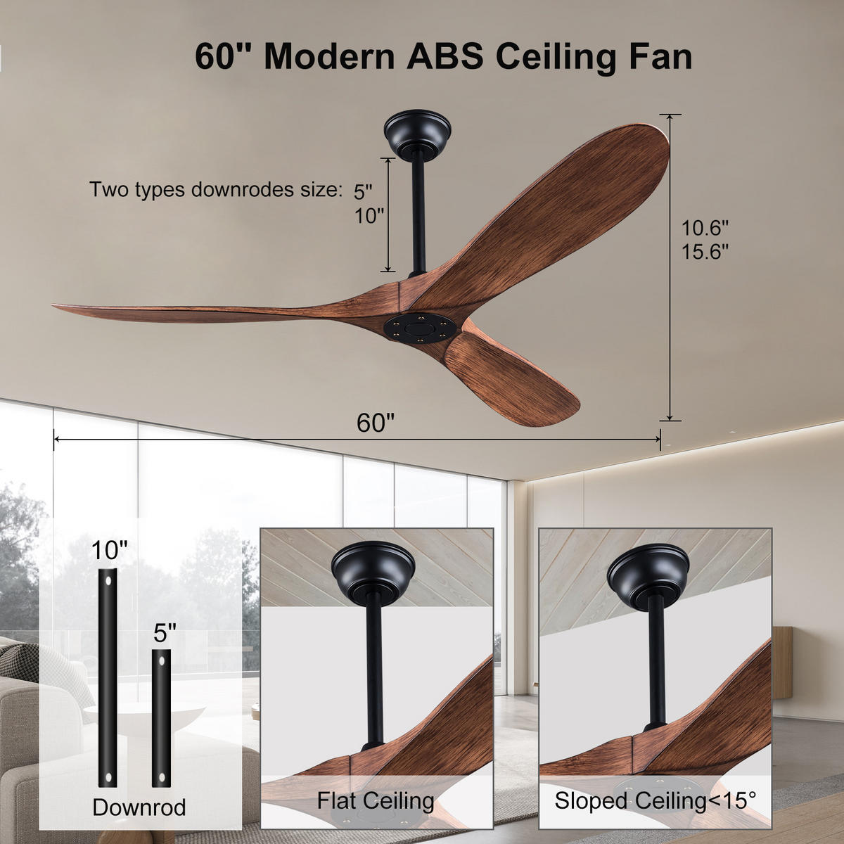 DECKENVENTILATOR DE-16215 60 Zoll mit Fernbedienung & reversibel - Walnussfarben, Kunststoff (152/152/39cm) - ComfortXL
