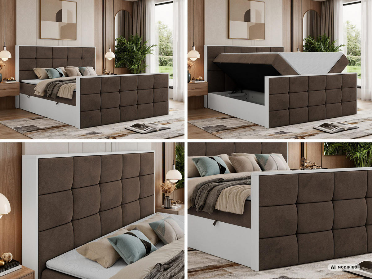 BOXBETT ALVIT DUO 160/200 - Braun Velvet - Topper Visco - H4 - Schwarz/Braun, Kunststoff/Textil (160/200cm) - MKS