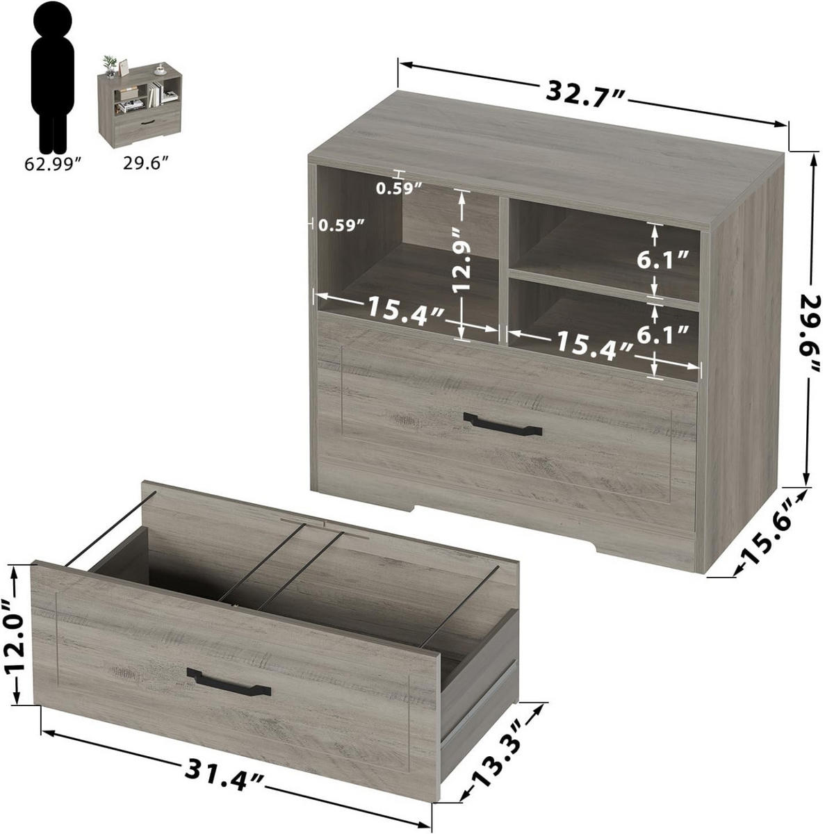 STAURAUMSCHRANK mit Schublade & Offenen Fächern INDUSTRIAL 83.8 x 40.0 x 72.5 cm - Grau, Holzwerkstoff/Metall (83.8/72.5/40cm) - Quality Elegance