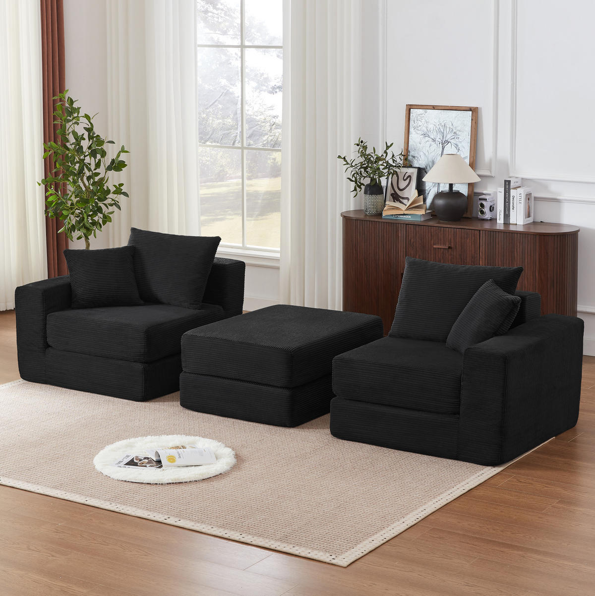 SOFA modular 2-Sitzer Cord Schwarz - Schwarz, Kunststoff (96/259.5cm) - Meubliv
