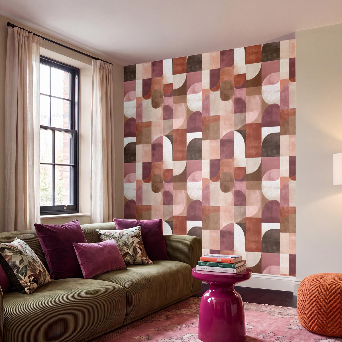 TAPETE - Geometrie - Modern - Retro - 220x200 cm - Multicolor, Papier (220/200cm) - OnlyWow