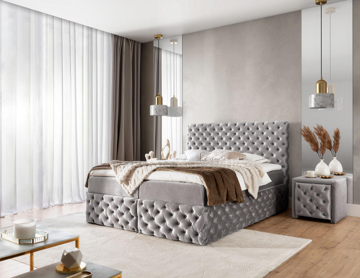 BOXBETT mit zwei Stauraum 120x200 cm in Grau - Grau, Textil (120/200cm) - Home Collective