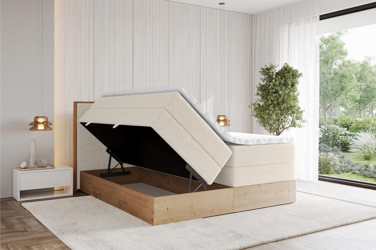 BOXSPRINGBETT LOLLI9 -KING 160x200 - H3/H4 Hellbeige - Sandfarben, Holzwerkstoff (160/200cm) - ALTDECOR