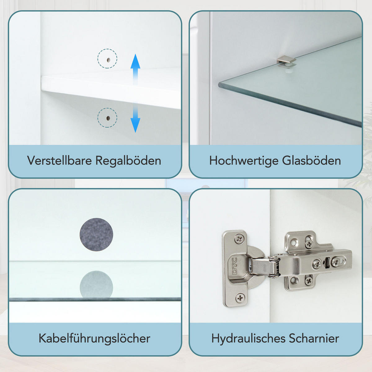 TV-STÄNDER 160cm matt Weiß verstellbare Glasablage bis 70 Zoll - Weiß, Holz (54.61/23.77/65.41cm) - FLIEKS