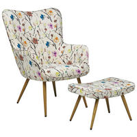 SESSEL Blumenmotiv cremeweiß mit Hocker Vejle - Hellbraun/Multicolor, Textil (62/93/78cm) - Beliani