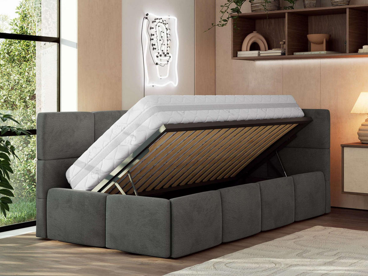 JUGENDBETT ARVO 90/200 - Dunkelgrau Velvet - Multipocket-Matratze - Rechts Seite - Dunkelgrau, Textil (90/200cm) - MKS