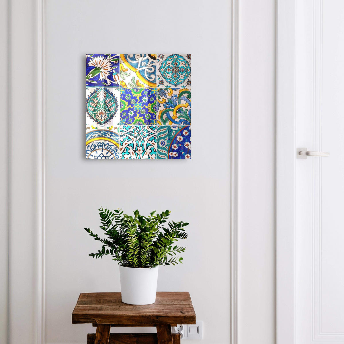 SCHLÜSSELBOX Schwarz 30x30 cm- Türöffnung nach rechts - Bunte Muster - Blau, Metall (30/30/5cm) - TULUP