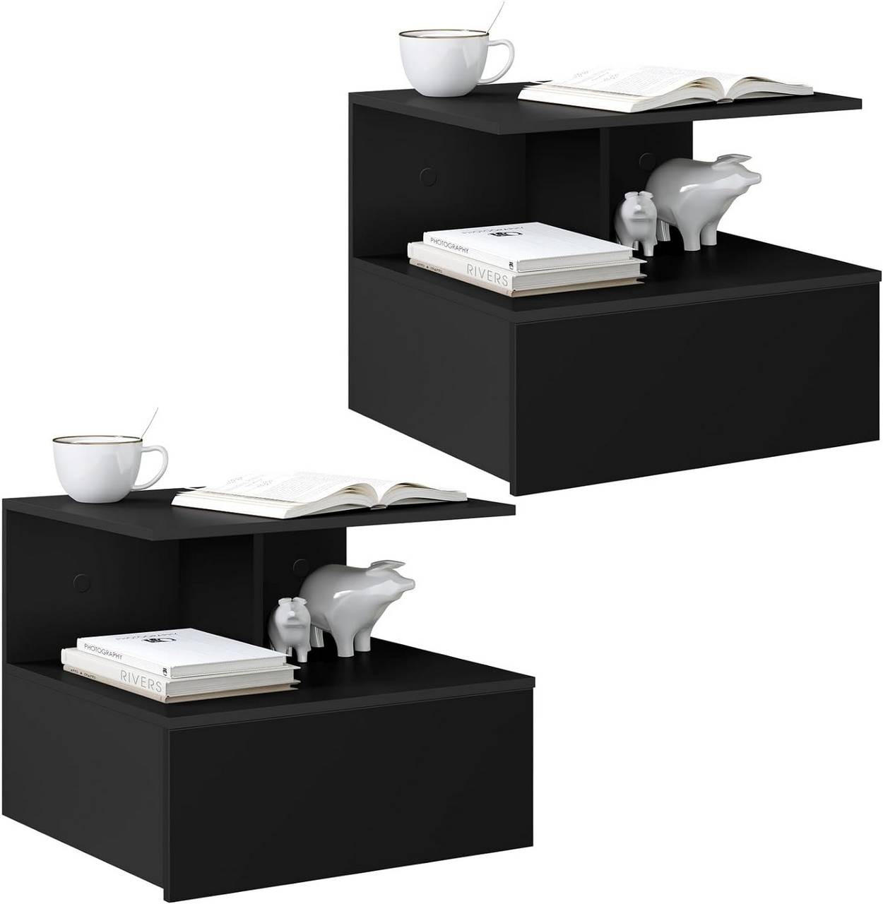 NACHTTISCH 2er Set, hängend, Holzwerkstoff, Schwarz - Schwarz, Holzwerkstoff (40/31/35cm) - Woltu
