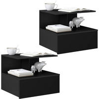 NACHTTISCH 2er Set, hängend, Holzwerkstoff, Schwarz - Schwarz, Holzwerkstoff (40/31/35cm) - Woltu