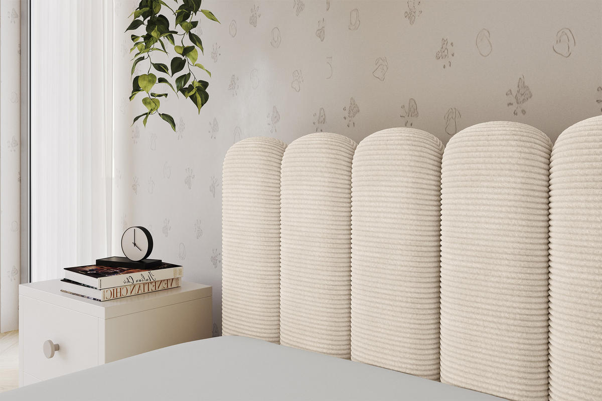 EINZELLBETT Jugendbett mit Bettkasten und Matratze H3/H4, Rechts - HUGY 80x200 Beige - Kaschmir, Holzwerkstoff/Textil (80/200cm) - ALTDECOR