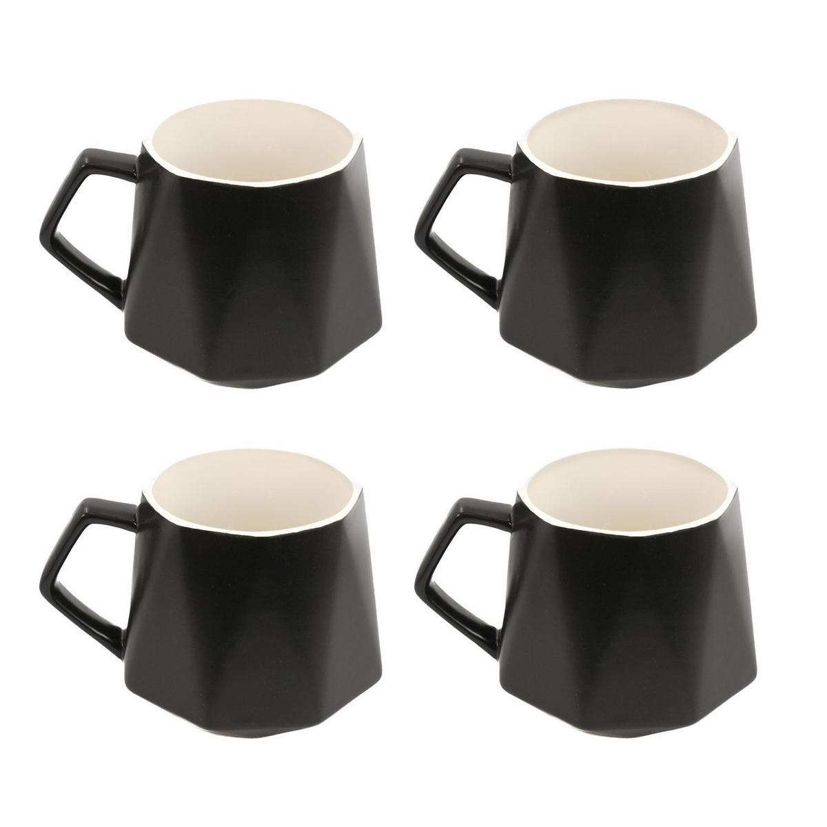 TEETASSE in Feinschliff Optik 350 ml (4-tlg.) - Schwarz, Keramik (0.35L) - Intirilife