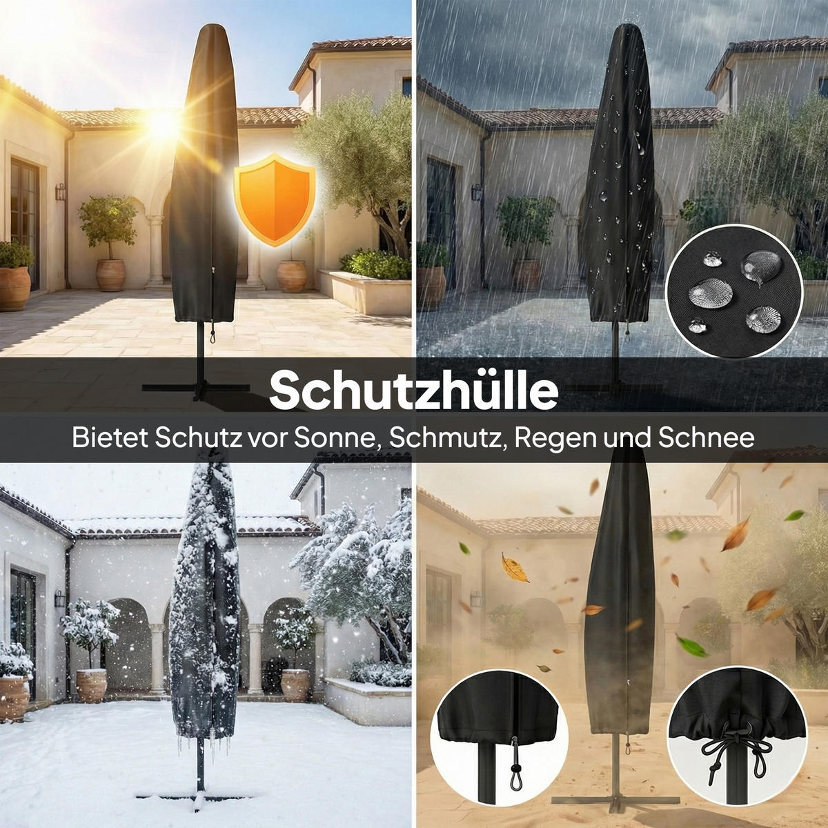 AMPELSCHIRM mit Solar LED Metall Polyester Dunkelgrau - Dunkelgrau, Textil/Metall (300/300cm) - Outsunny