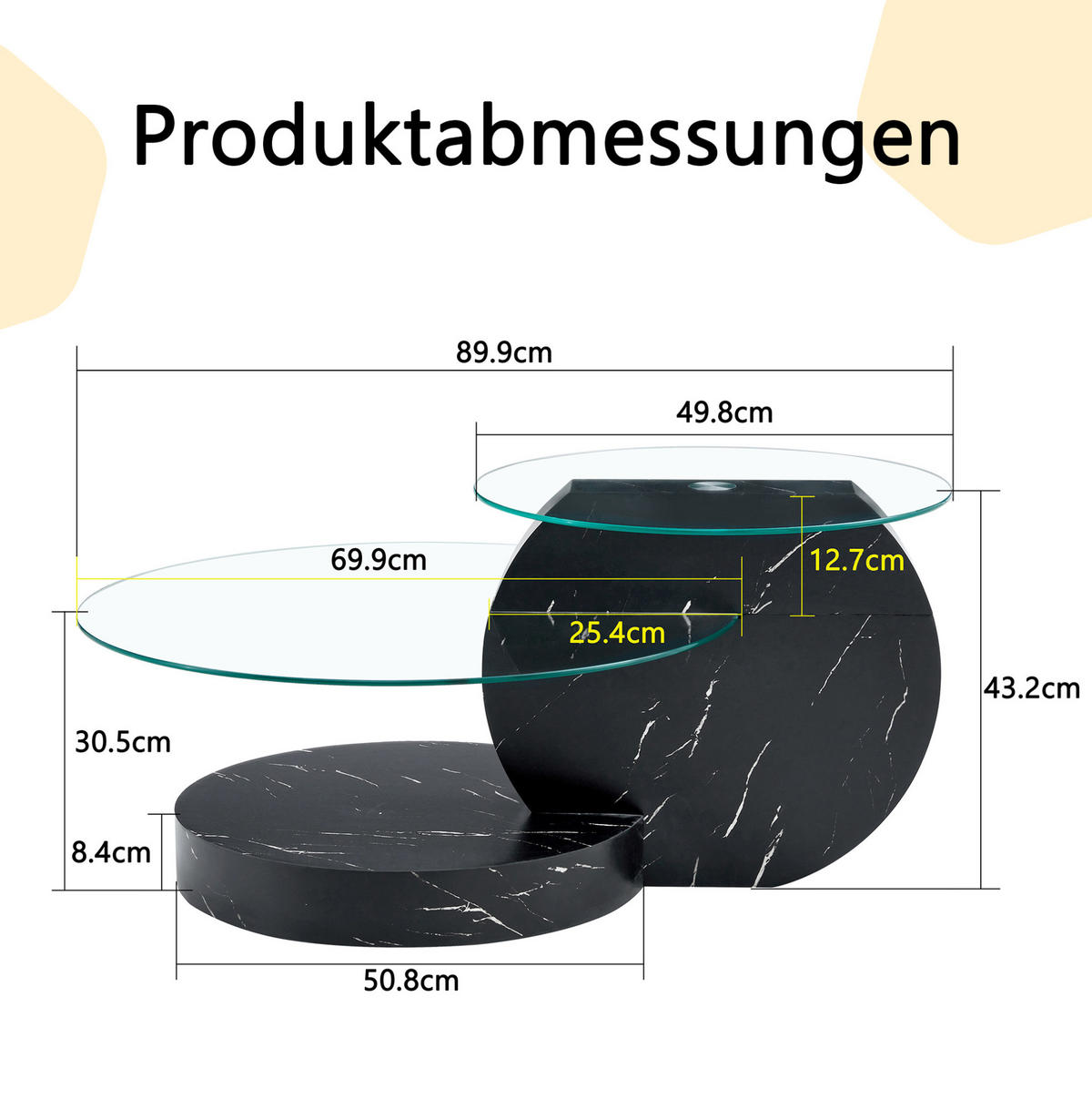 COUCHTISCH aus MDF und Glas 89x89x43 cm Schwarz/Transparent mit mehrstufigen Ablageflächen - Schwarz, Glas (89.9/89.9/43.2cm) - IVMEU