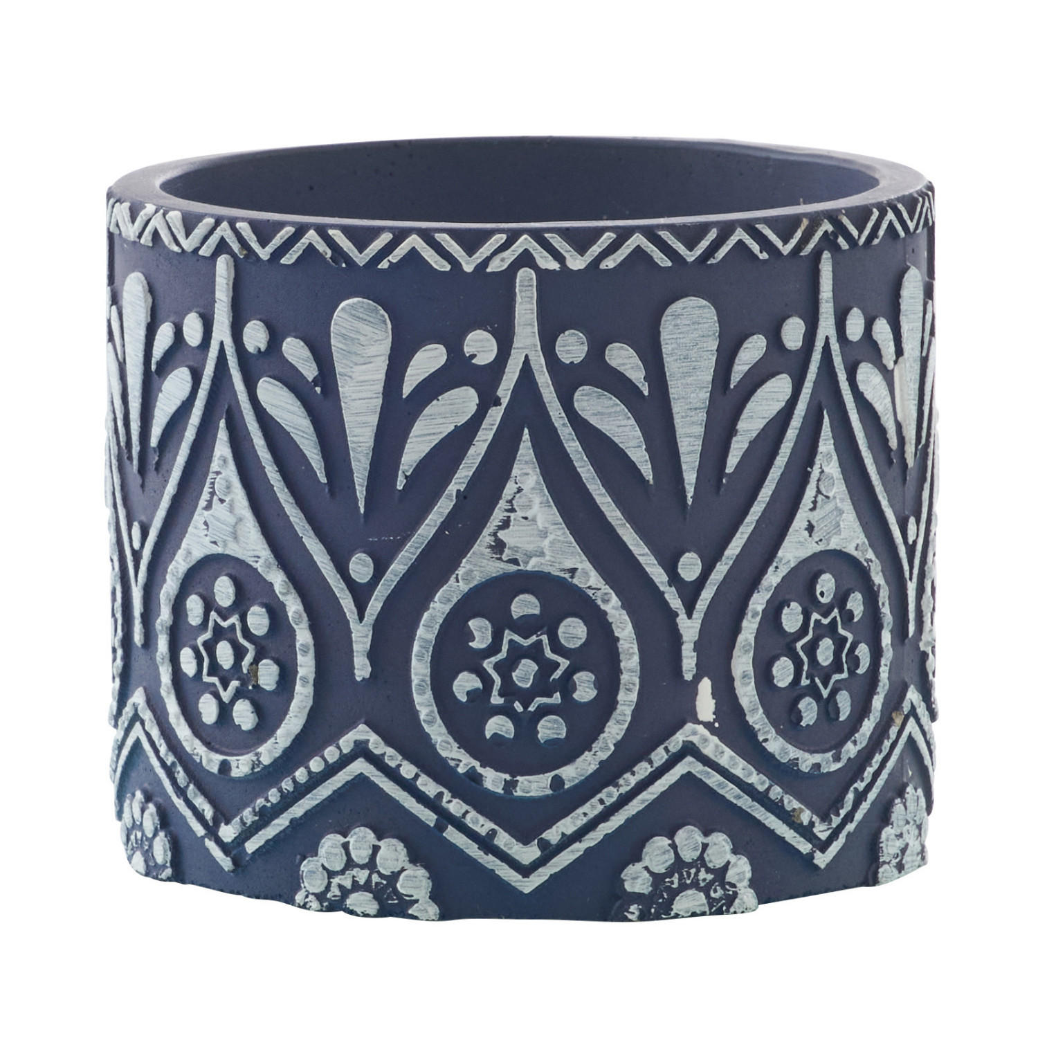 KERZE TERRACOTTA BW - Blau, Keramik (10.5/8.5/10.5cm) - J-Line
