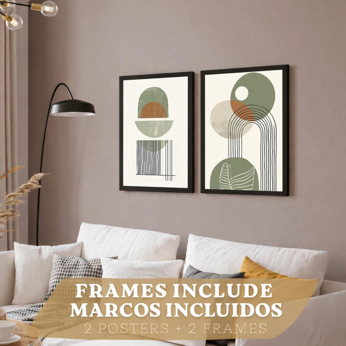 PLAKAT Sada 2 Zelené tvary A3 Černý rám - černá, papír (29.7/1/42cm) - Nacnic