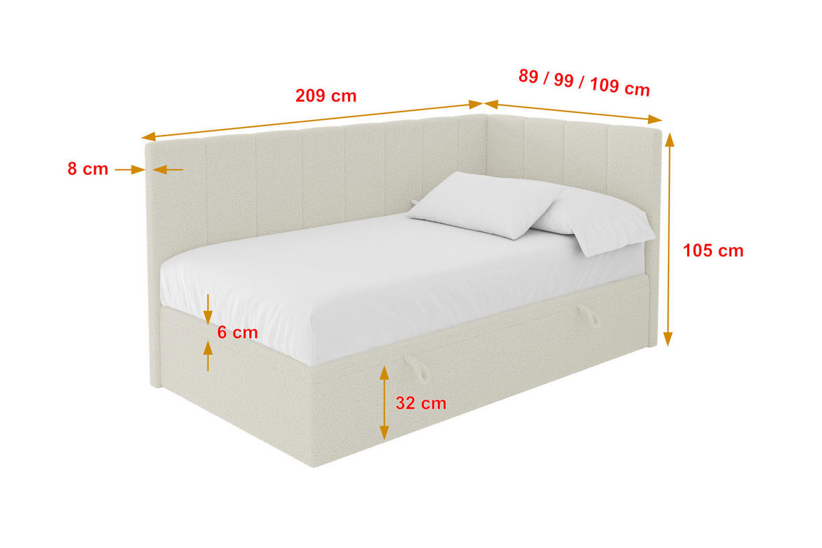 EINZELBETT Jugendbett mit Bettkasten Links, ohne Matratze - LOVY 90x200 Beige - Hellbraun, Holzwerkstoff/Textil (90/200cm) - ALTDECOR