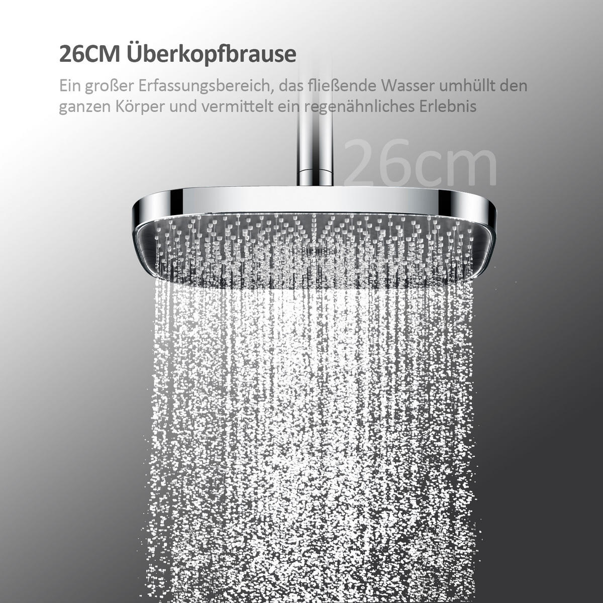 ÜBERKOPFBRAUSESET mit Thermostat Aufputz Drei Wasserauslassmethoden Chrom - Chromfarben, Metall (66.5/198.6/71.1cm) - EMKE