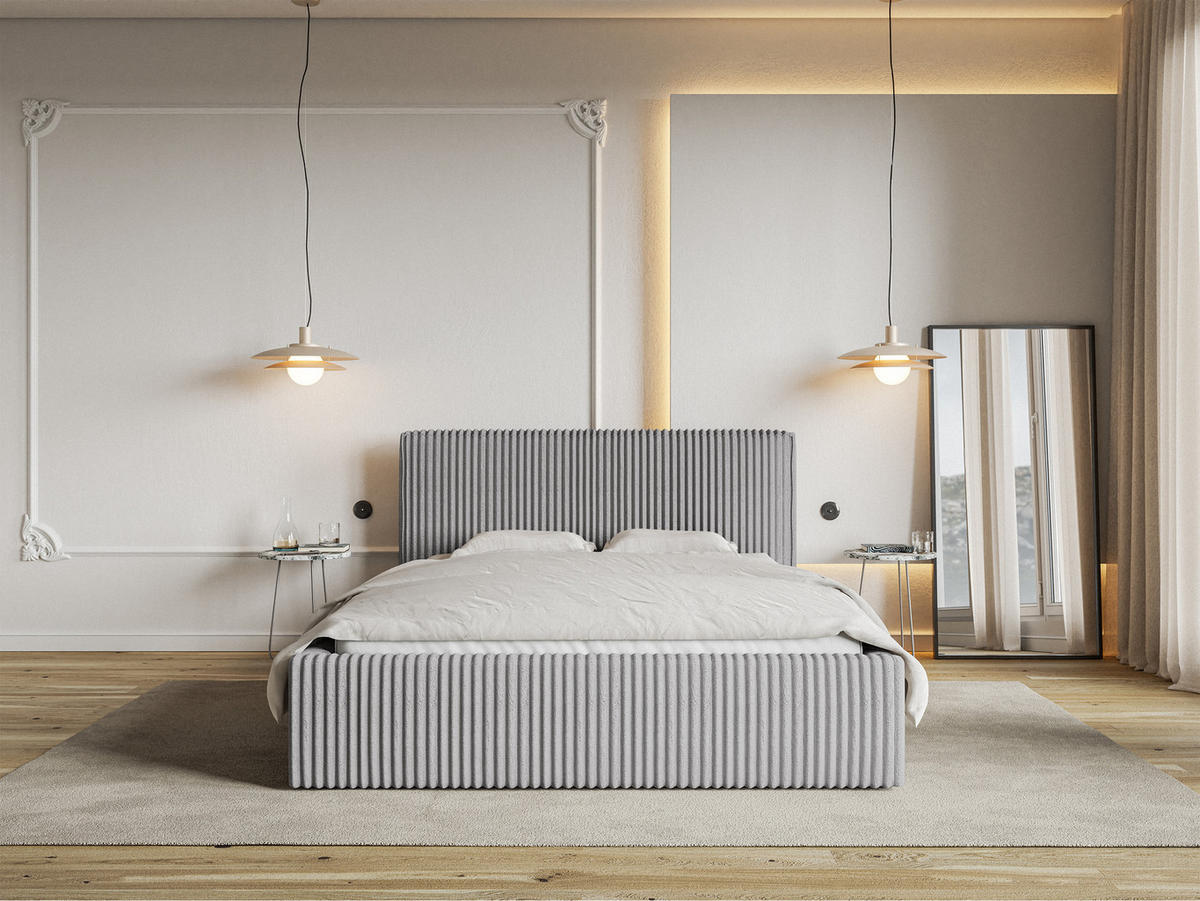 POLSTERBETT Tilio Hellgrau Cordbezug 140 cm - Hellgrau/Schwarz, Kunststoff/Textil (140/200cm) - Selsey