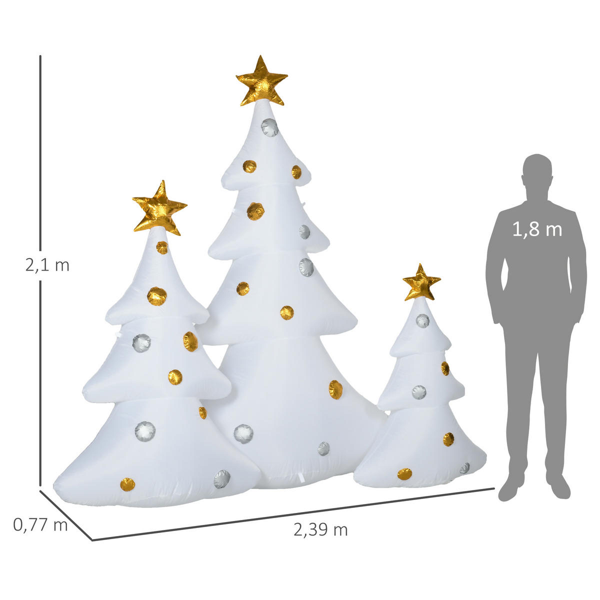 AUFBLASBARER Weihnachtsbaum, Polyester-Stoff, Mehrfarbig - Multicolor, Kunststoff (77/210/239cm) - HOMCOM