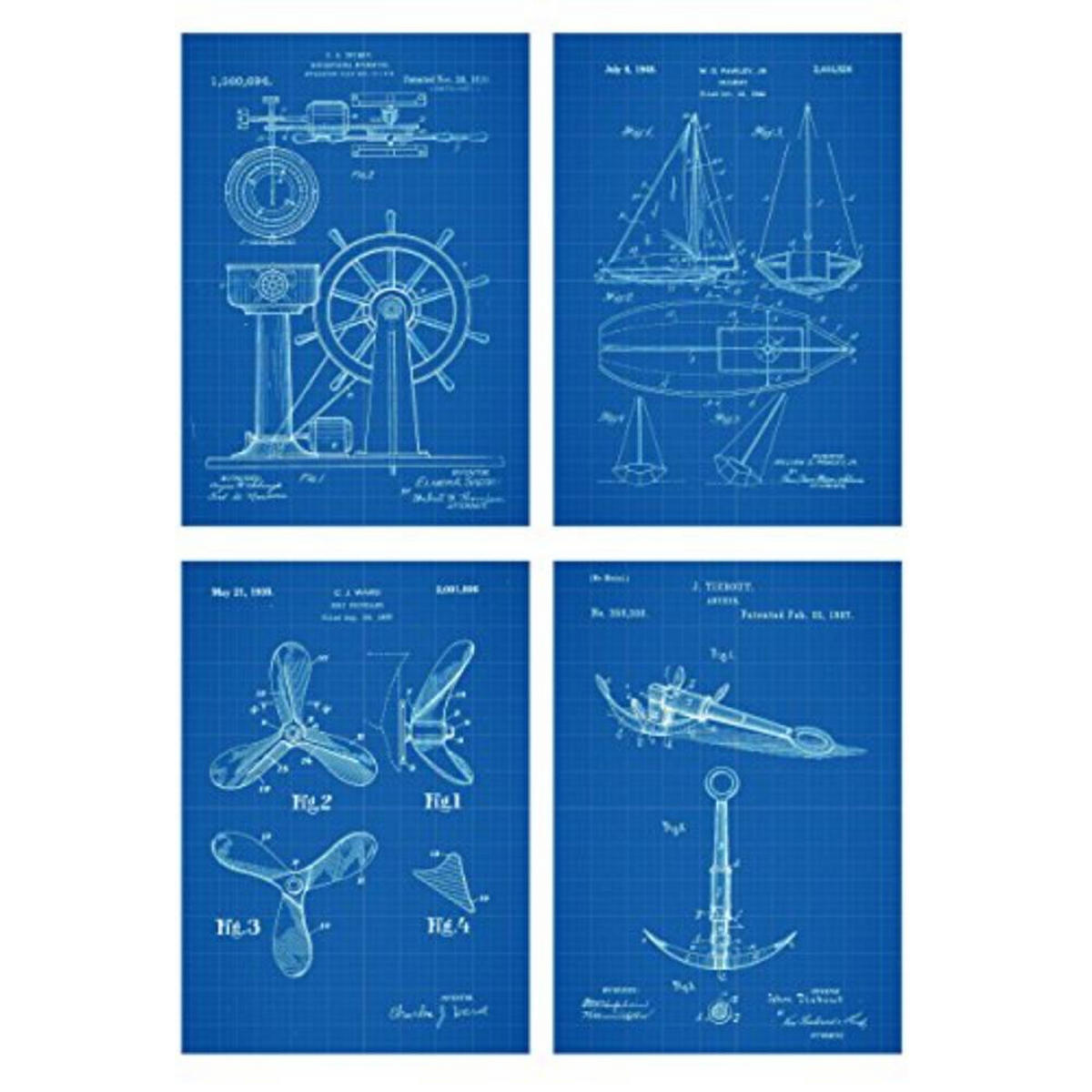 POSTER Set mit 4 Blau StiefelPatent A4 Rahmenlos - Klar, Papier (29.7/3cm) - Nacnic