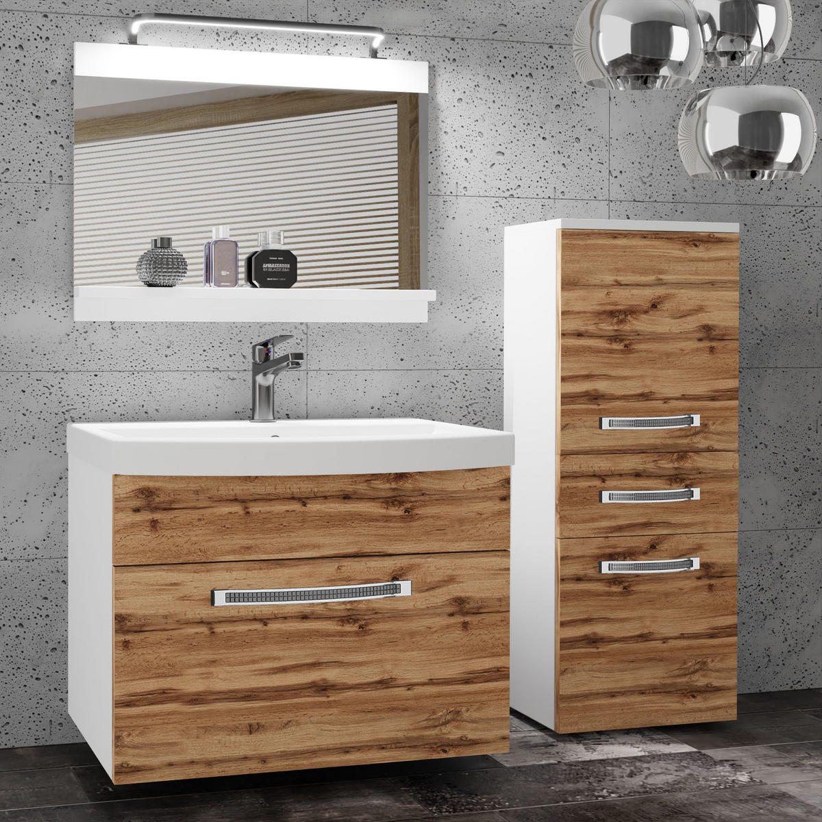 BADMÖBEL Badezimmer Wotan Eiche, Matt - Eiche Wotan, Holz (100/81/40cm) - B BELINI GROUP
