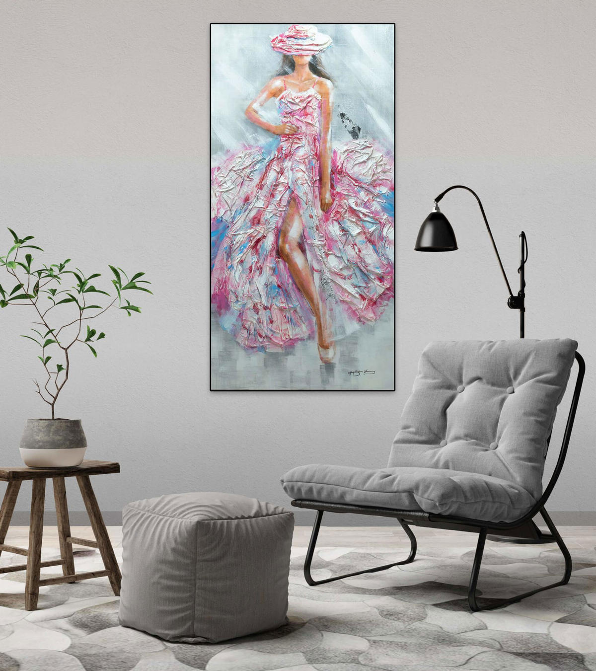 ACRYLBILD HANDGEMALT 60/120 cm - Pink/Weiß, Holz/Textil (60/120cm) - KUNSTLOFT