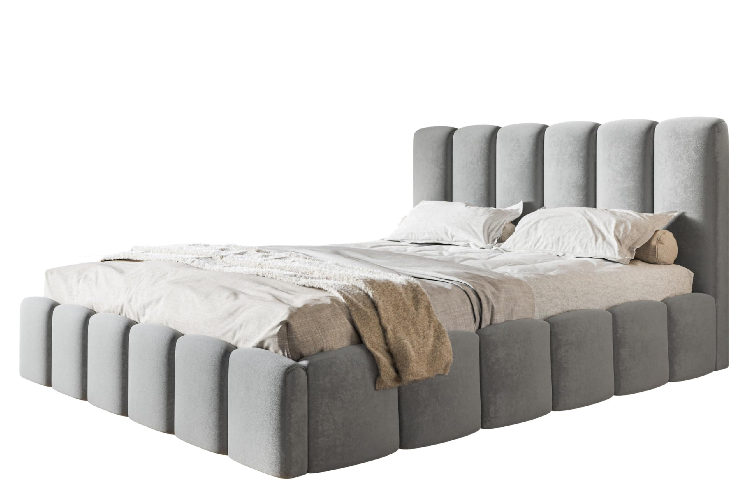 BETT 90x200 - Polsterbett mit Bettkasten und Holzrahmen - Modern Betten - Weicher Jasminstoff - Kollektion Lucy - Grau - Grau, Holz/Textil (90/200cm) - Alpi-Möbel
