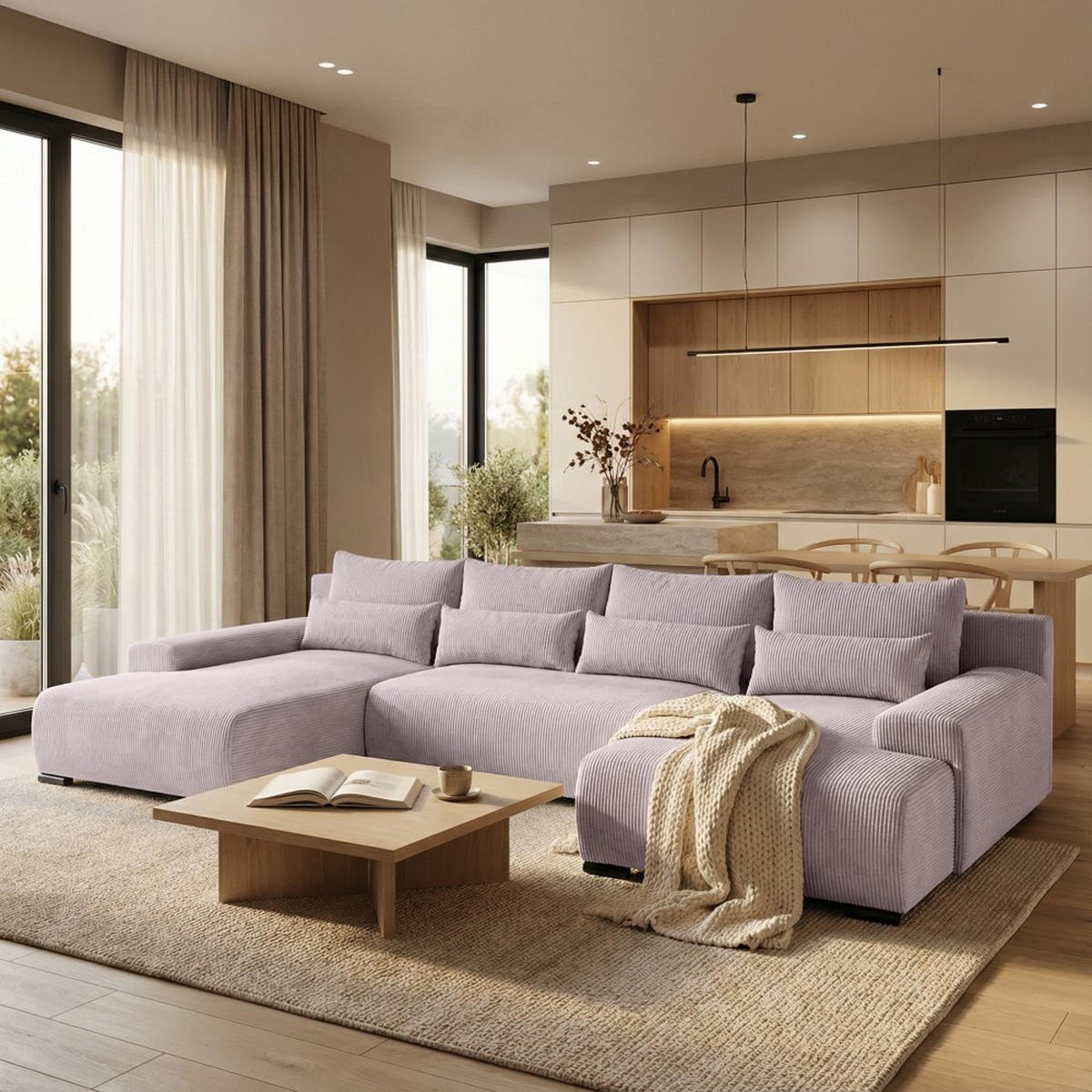 WOHNLANDSCHAFT Benny U rosa - Schwarz/Rosa, Textil/Metall (350/85/186cm) - Beautysofa