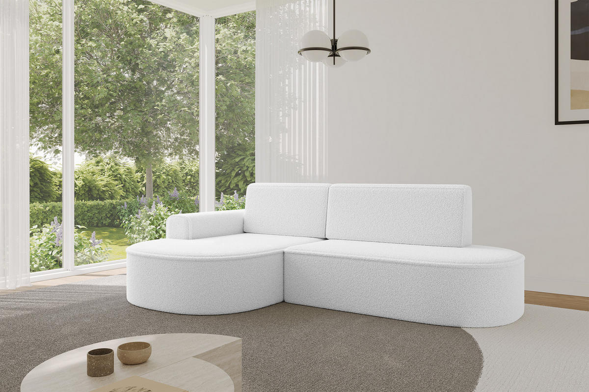 ECKSOFA mit Schlaffunktion und Bettkasten Ottomane Links MARI-L1-S - 283x167x85 cm Weiß Bouclé - Schwarz/Weiß, Holzwerkstoff/Kunststoff (283/167cm) - ALTDECOR