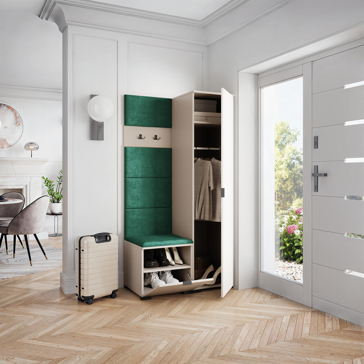 GARDEROBENSCHRANK LORI 95/181/51 cm Modern Garderobe-Set Kaschmir - Kaschmir/Grün, Holzwerkstoff (95/181/51cm) - MASSENO