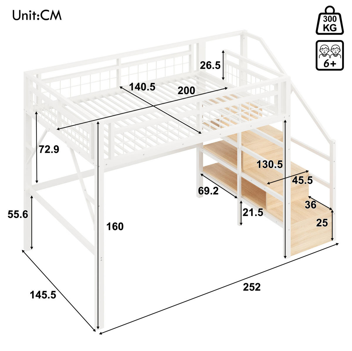 HOCHBETT 140/200 cm aus Eisen mit LED-Lichtleiste, Weiß - Weiß, Metall (140/200cm) - OKMYHOME