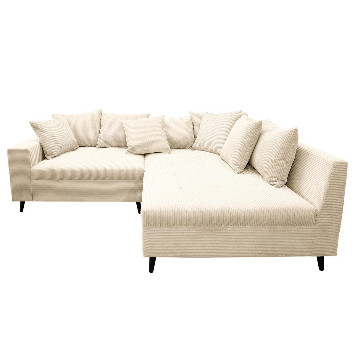 ECKSOFA mit Ottomane und Hocker - Creme/Schwarz, Birkenholz/Textil (247/174cm) - home24