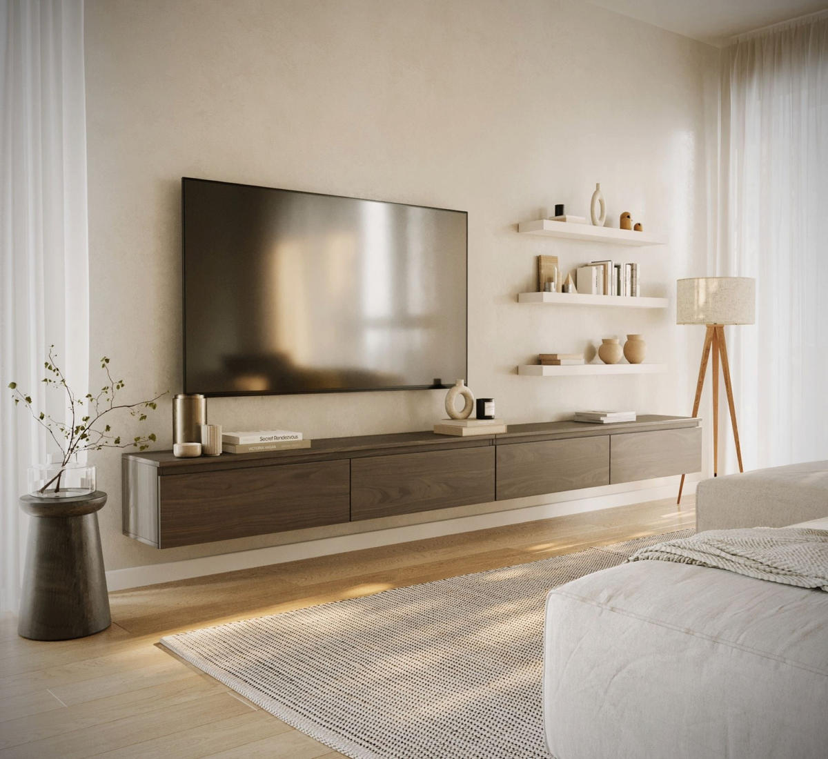 TV-LOWBOARD Bemmi hängend Holzoptik Walnuss 300/30/30 cm - Dunkelbraun, Holzwerkstoff (300/28.4/31.8cm) - Selsey