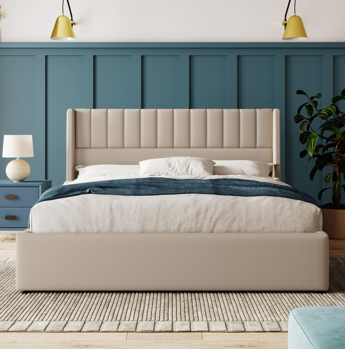 BETT mit Bettkasten 140x200 cm Leinen Beige inkl. Matratze - Beige, Metall (140/200cm) - Meubliv