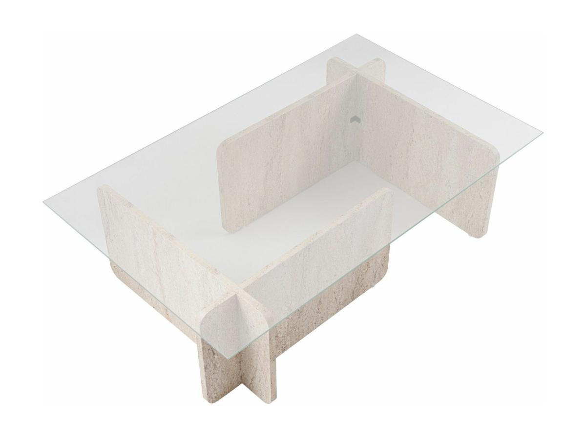 COUCHTISCH - Sicherheitsglas - Travertin-Optik - Beige & Transparent - AZRA - Transparent/Creme, Holz (105/65/30cm) - Vente-Unique