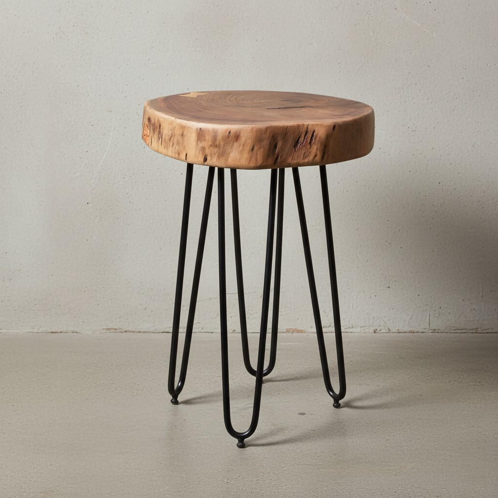 BEISTELLTISCH Massivholz Metallbeine Baumstammoptik BALU, Beige 35x35x45 cm - Beige/Schwarz, Holz/Metall (35/35/45cm) - KADIMA DESIGN