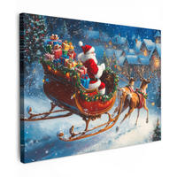 LEINWANDBILD Weihnachtsmann - Rentier - Weihnachten - Schnee 40x30 cm - Cognac, Textil (40/30cm) - MuchoWow