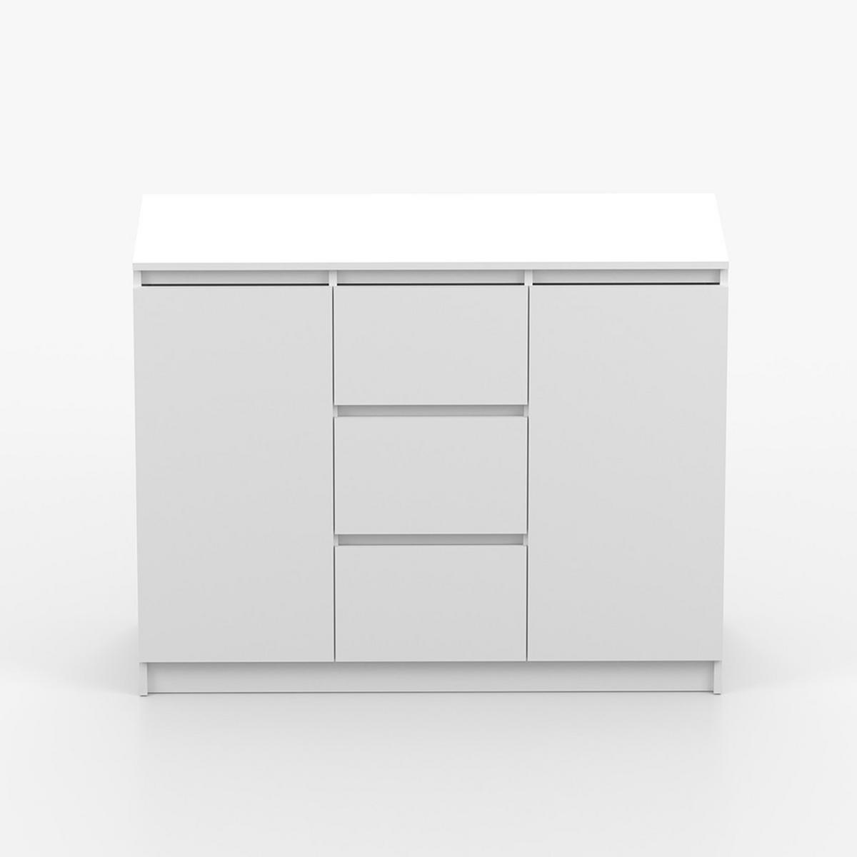 KOMMODE SOLO 2D3S, Schlafzimmer, Sideboard Anrichte 120 cm Weiß/Weiß, 2-türig, drei Schubladen, grifflos - Weiß, Holzwerkstoff (120/86/42cm) - imoebel24