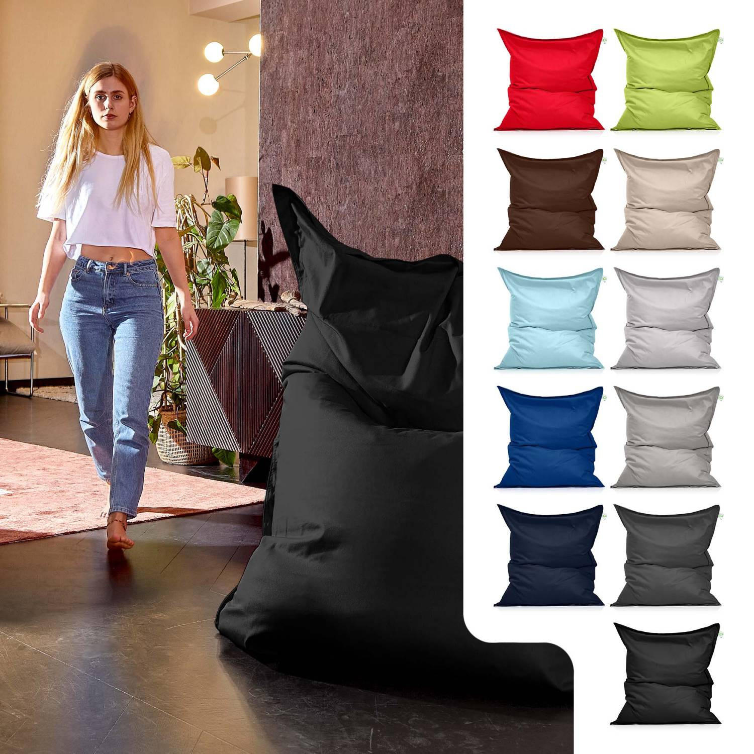 RIESEN-SITZSACK "Square" XXL - Baumwolle - Schwarz, Textil (140/25/180cm) - Green Bean