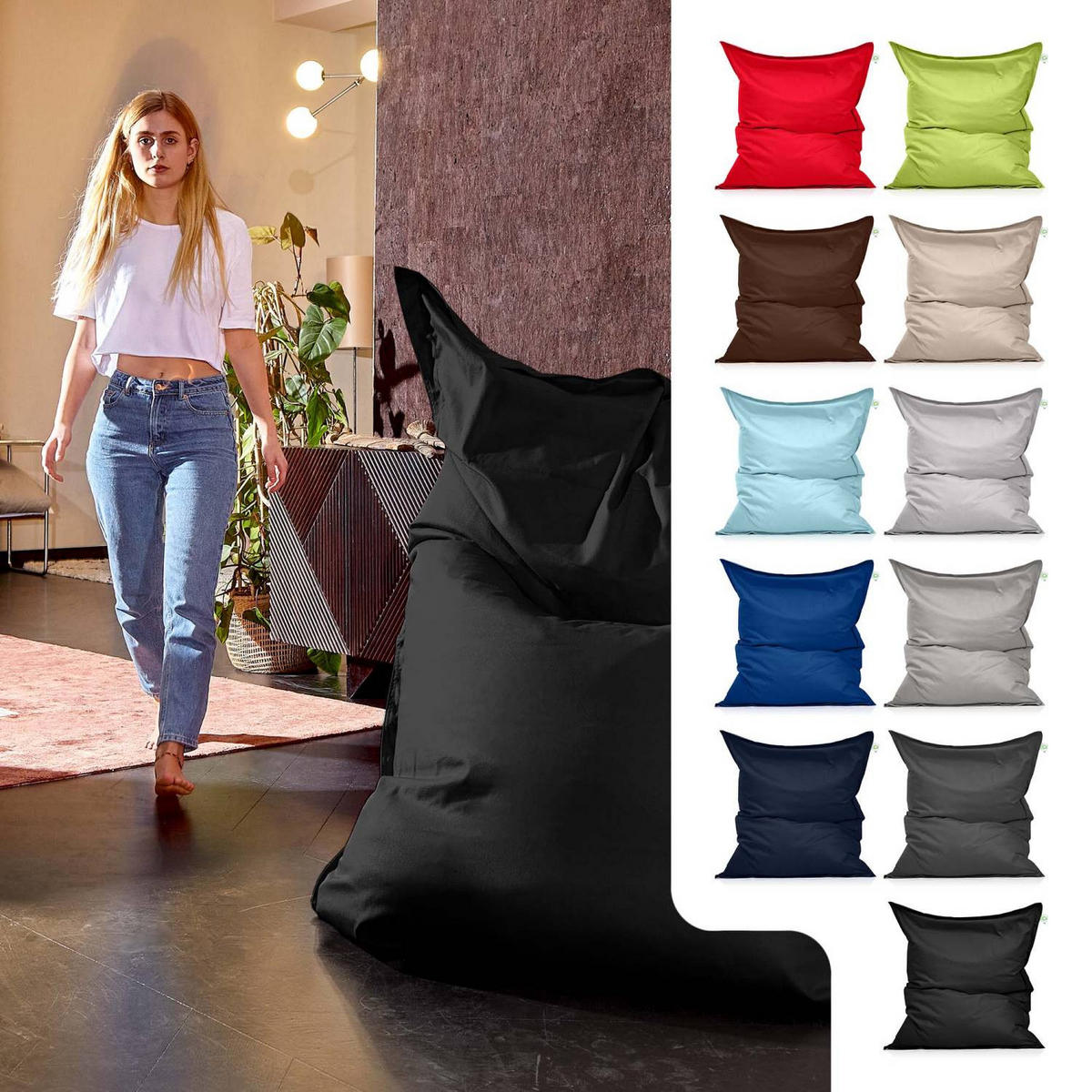 RIESEN-SITZSACK "Square" XXL - Baumwolle - Schwarz, Textil (140/25/180cm) - Green Bean