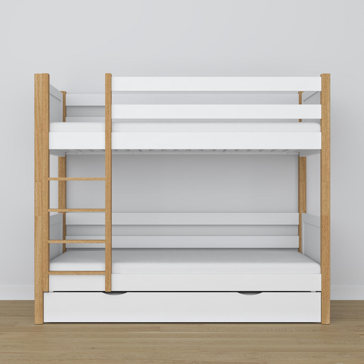 ETAGENBETT N02 mit Matratzenschublade Weiß / Eiche Natur 120/190 - Eiche Artisan/Weiß, Naturmaterialien/Holz (120/190cm) - N-Wood