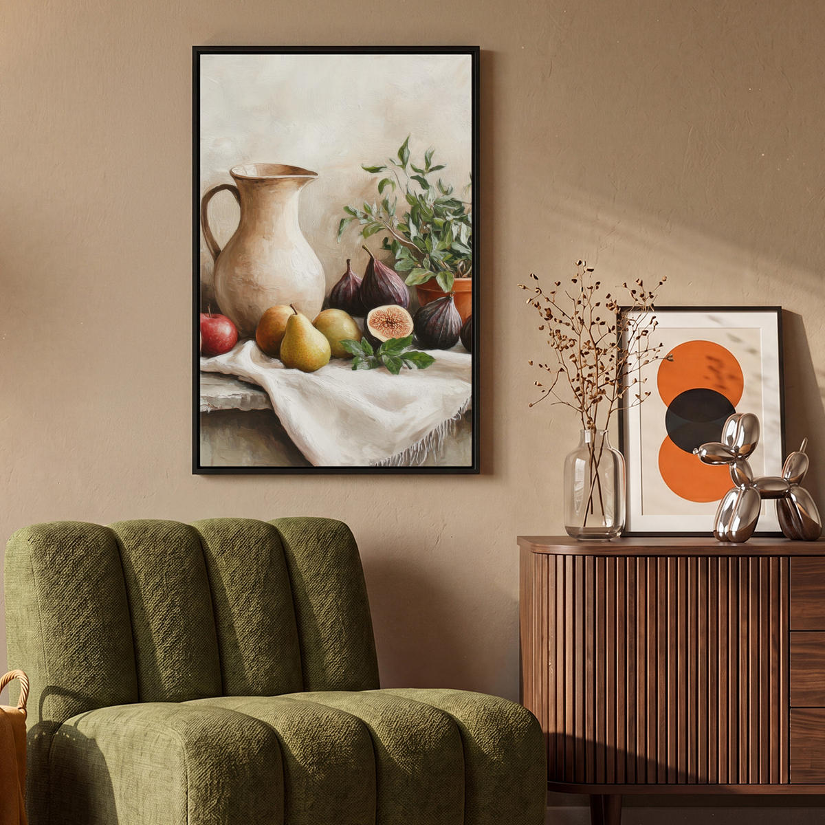 LEINWAND Bilder mit Rahmen - Obst - Kräuter - Ländlich - 60x90 - Naturfarben, Textil (60/90cm) - MuchoWow