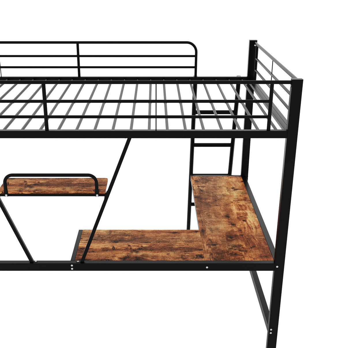 HOCHBETT aus Metall 90x200 cm Schwarz mit L-förmigem Schreibtisch und Regal, platzsparend - Schwarz, Metall (135/190cm) - Modfu