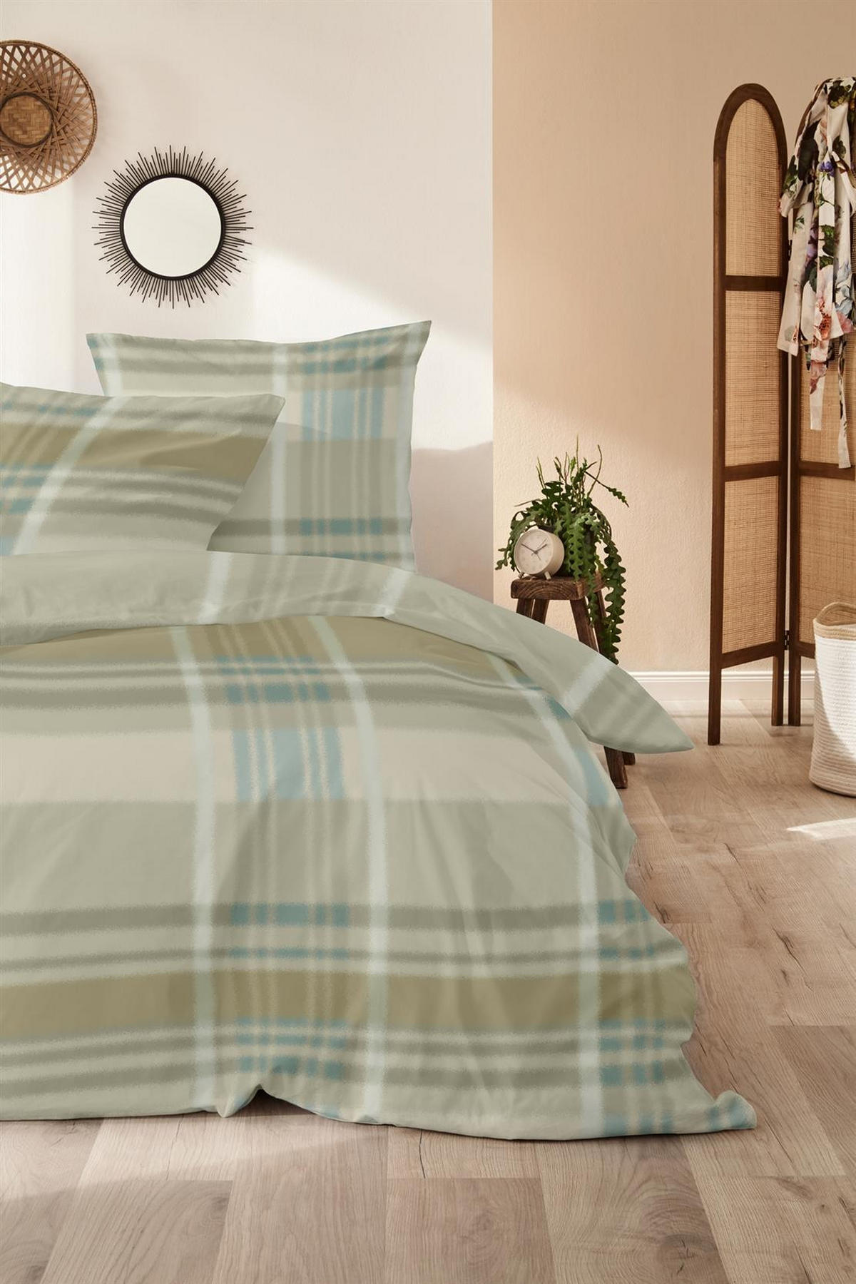 BIBER-BETTWÄSCHE 135x200 - Kuschelig warmer Flanell Bettbezug aus 100% Baumwolle für Herbst & Winter - Kariert Grün - Grün, Textil (135/200cm) - Carpe Sonno