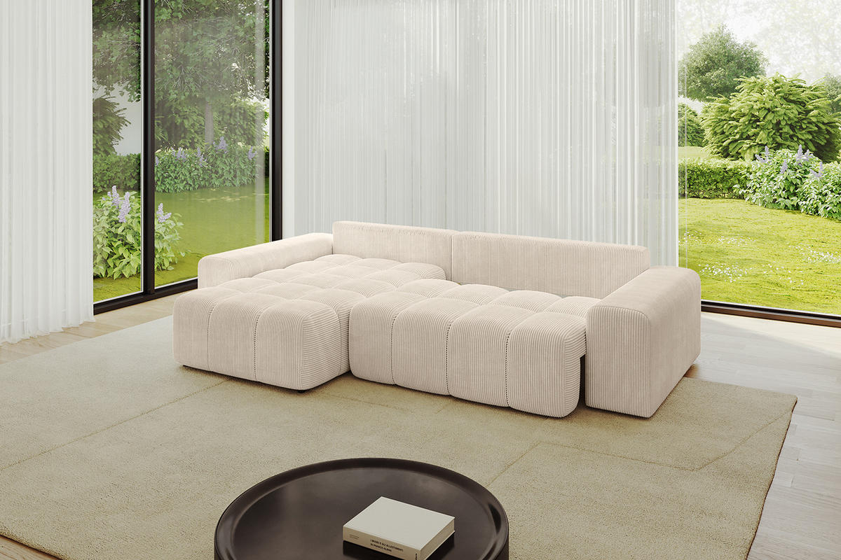 ECKSOFA Ottomane links ENIL-L 297x189x68 Beige Cord - Beige, Holzwerkstoff/Kunststoff (297/189cm) - ALTDECOR