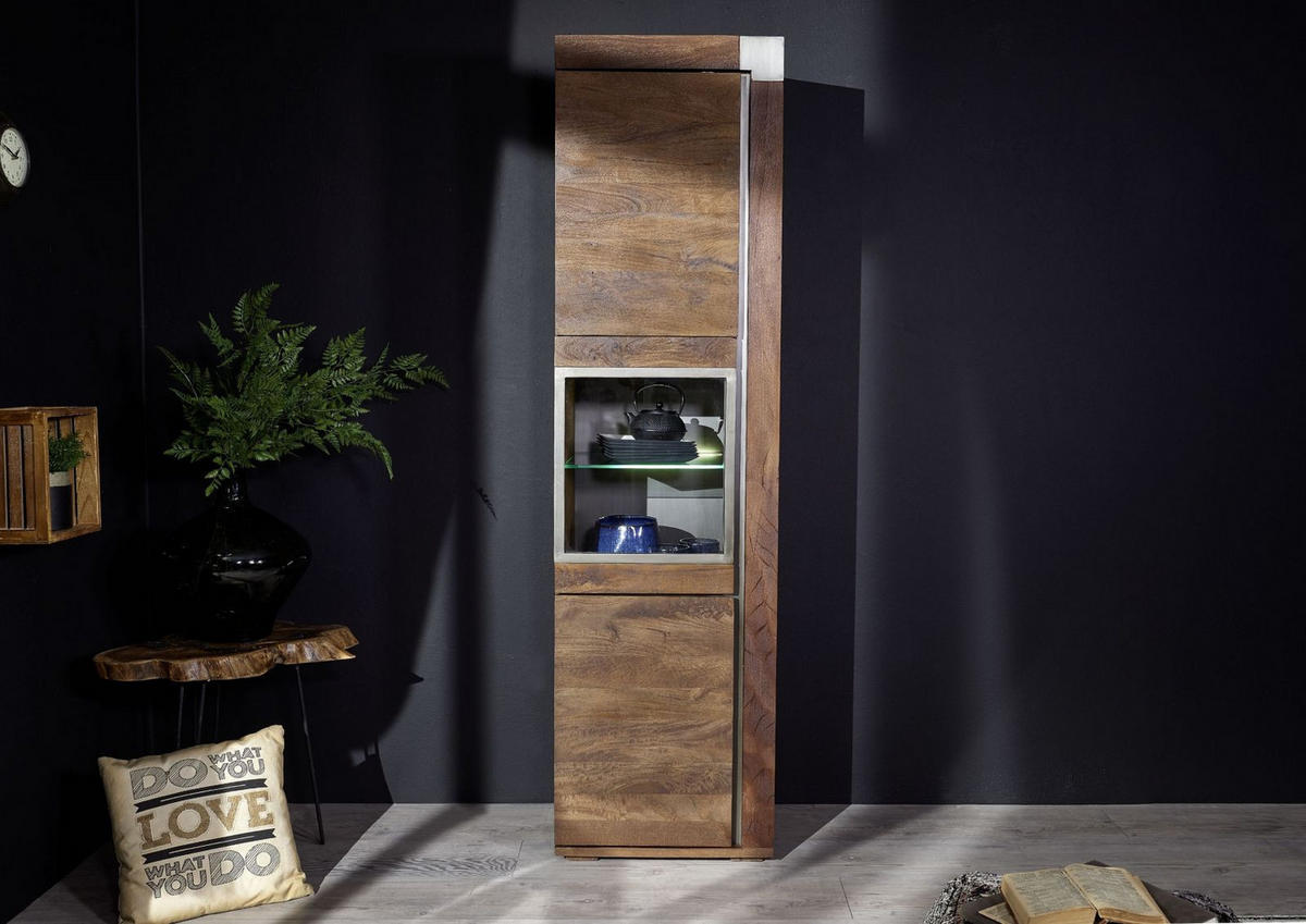 VITRINE Mango 55x45x204 braun lackiert Amsterdam #20 - Braun, Holz (55/204/45cm) - Massivmoebel24