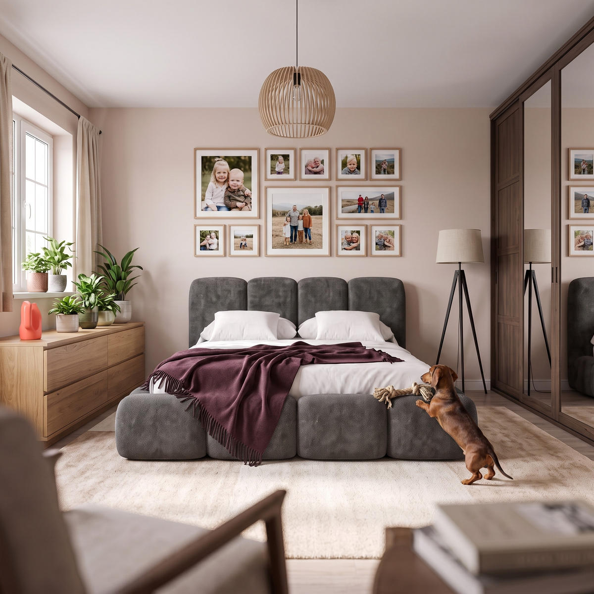 POLSTERBETT SUENO MAXI 200x200 cm in Dunkelgrau, gepolstertes Kopfteil, Metalllattenrost, Bettkasten, Chenille-Stoff - Dunkelgrau/Naturfarben, Holz/Textil (200/200cm) - Muffo