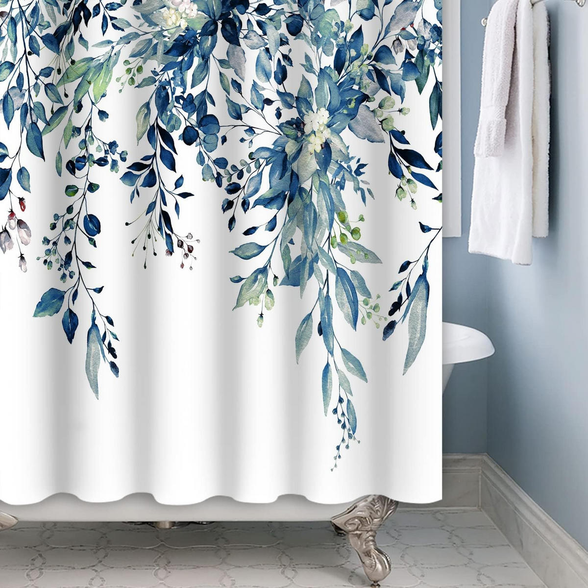 DUSCHVORHANG Blau floral Polyester schimmelresistent schnell trocknend wasserdicht mit Haken - Multicolor, Textil (180/180cm) - MCBOSON